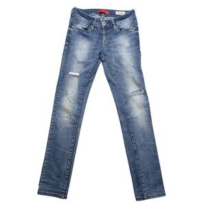 Guess Women's 27 Two Tone Blue‎ Cotton Medium Rise Skinny Denim Jeans